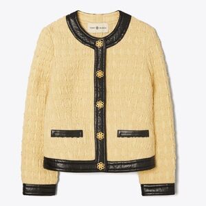 TORY BURCH Tweed Jacket Dark Natural Ivory Size 4 (5421)